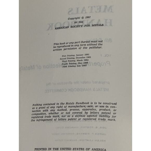 ASM Metals Handbook Volume 1 Properties Selection 8th Edition 1969 Vintage - Picture 4 of 5